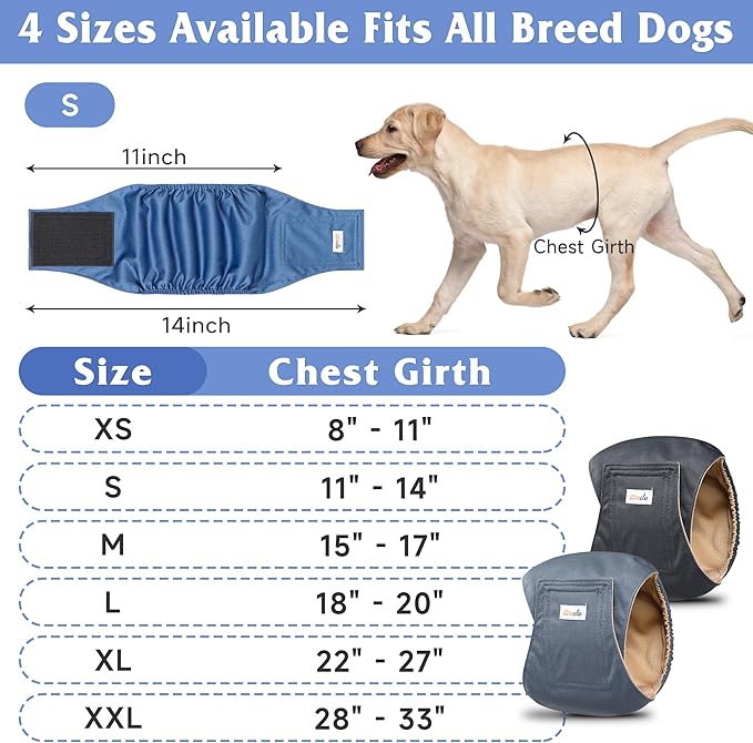 5 Pack Dog Diapers Male Reusable, Premium Belly Bands for Dogs, High Absorbing Male Dog Pee Wraps for Doggie in Incontinence or Excitable Urination and Training Gray XL