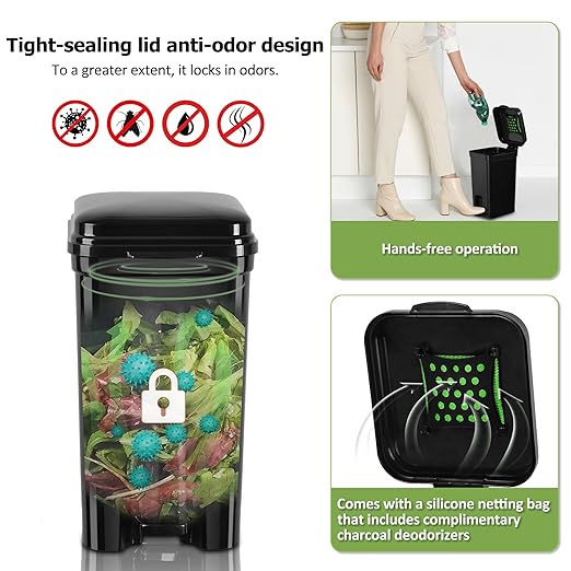 Dog Poop Trash Can & Portable Cat Litter Disposal, All-Black ABS Material, 5-Liter Trash Can with 20PCS Waste Bags.ABS-BK,US