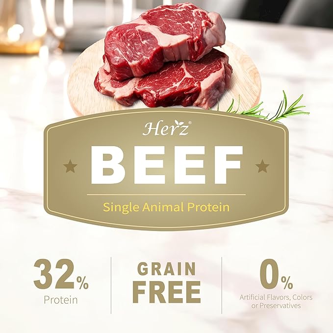 Herz Air-Dried Dog Food – New Zealand Grass-Fed Beef Recipe 2 lb, Single Pure-Meat, Grain Free, All Natural, High Protein, Limited Ingredients