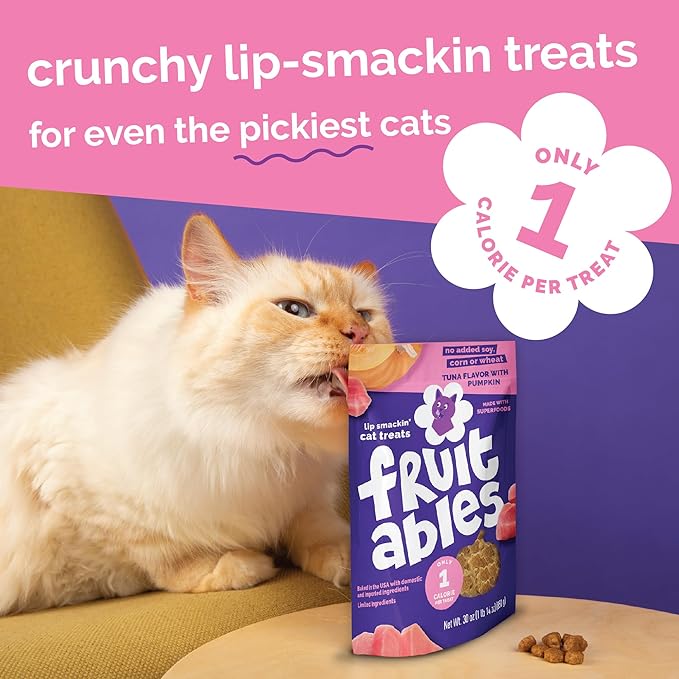 Fruitables Cat Treats - Healthy Low Calorie Crunchy Cat Treats - Packed with Protein, Free of Wheat, Corn and Soy - Made with Real Tuna & Pumpkin - 2.5 oz (5 Pack)