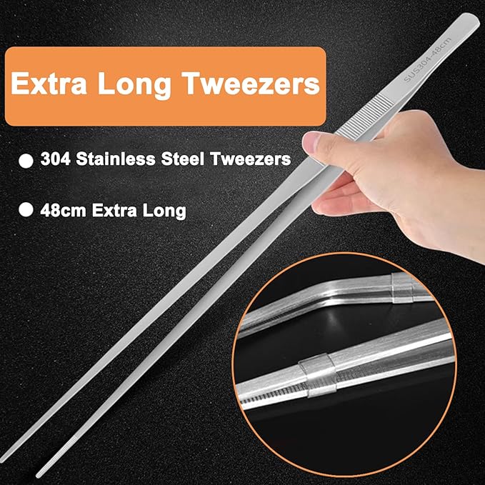 Heavy Duty Extra Long Tweezers for Fish Tank, 18.9 Inch Reptile Snake Feeding Tongs, 304 Stainless Steel Curved Tweezers Tongs for Aquarium Fish Tank Plants (Curved)