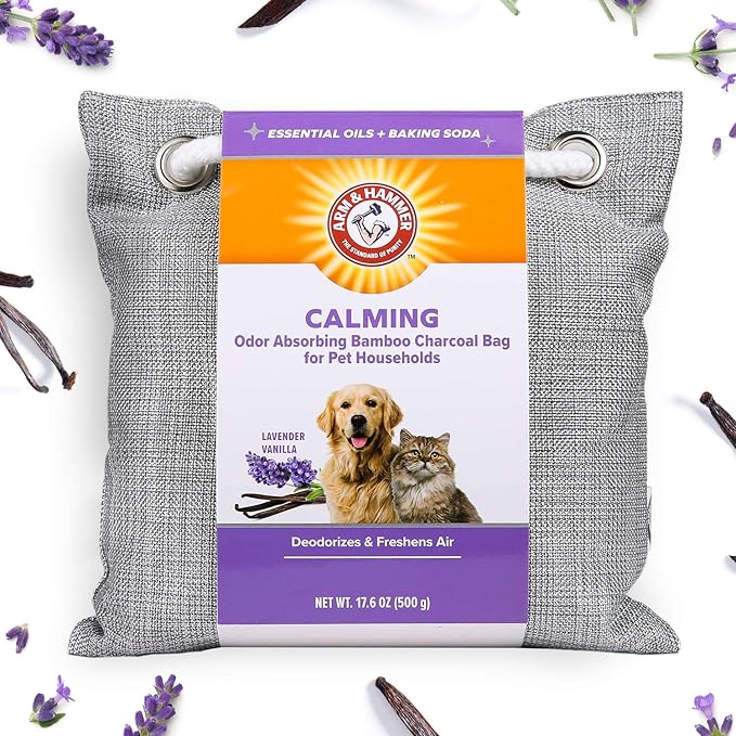 Arm & Hammer For Pets Air Care Calming Bamboo Charcoal Air Purifying Bag, Lavender Vanilla Scent - Odor Absorbing Charcoal Bag - Easy Pet Odor Eliminator for Pet Households, 17.6 Oz