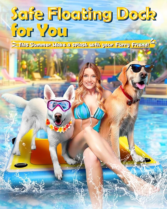 Inflatable Dog Pool Water Ramp – 60"x40" Extra Large Boat Ramp for Dogs Up to 240 lbs, Non-Slip EVA Foam Inflatable Dock Floating Platform, Pool Floats Platform for Lakes, Boats& Oceans