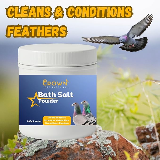 Pigeon Bath Salt – Natural Sea Salt with Vitamin B & Herbal Extracts – Cleans Feathers, Enhances Shine & Promotes Relaxation for All Breeds of Pigeons 200 Grams