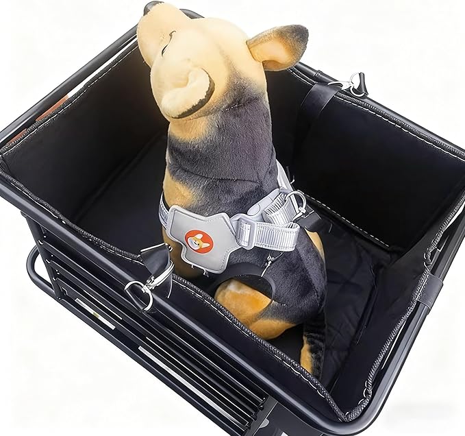Rear Bike Basket for Dogs – Motorcycle/E-Bike Pet Carrier Crate, Thick Steel Frame, Washable Cushion, Multiple Mounting Points, Secure Leash Clip