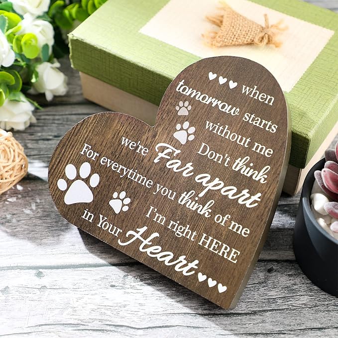 Maitys Pet Memorial Gifts Bereavement Remembrance for Loss of Dog Cat Sympathy Condolence Gifts Heart Shaped Wood Sign When Tomorrow Starts Without Me Wooden Plaque for Table Desk Decor(Brown)