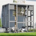 Catio Outdoor Cat Enclosure, Walk-in Large Catio with Window Access, Wall-Mounted Window Catio for Multiple Cats with Cat House, Waterproof Cover & Sunshine Roof, Grey