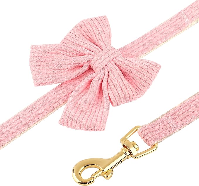 Didog Cute Small Dog Harness Collar and Leash Set with Bowtie, Breathable Soft Mesh Padded Puppy Harness, Pink Dog Harness for Parties, Holiday Gatherings & Gifts, Pink, M