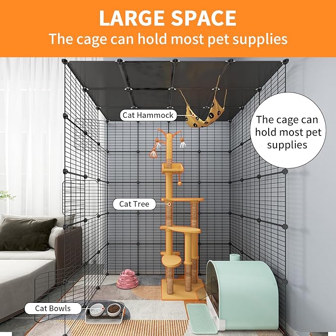 Oneluck 5-Tier Extra Large Cat Cages Indoor, 69 Inch Enclosure, Catio DIY Cat Playpen Detachable Metal Wire Kennels Cat Crate Exercise Place Ideal for 1-4 Cats(Without Platform)
