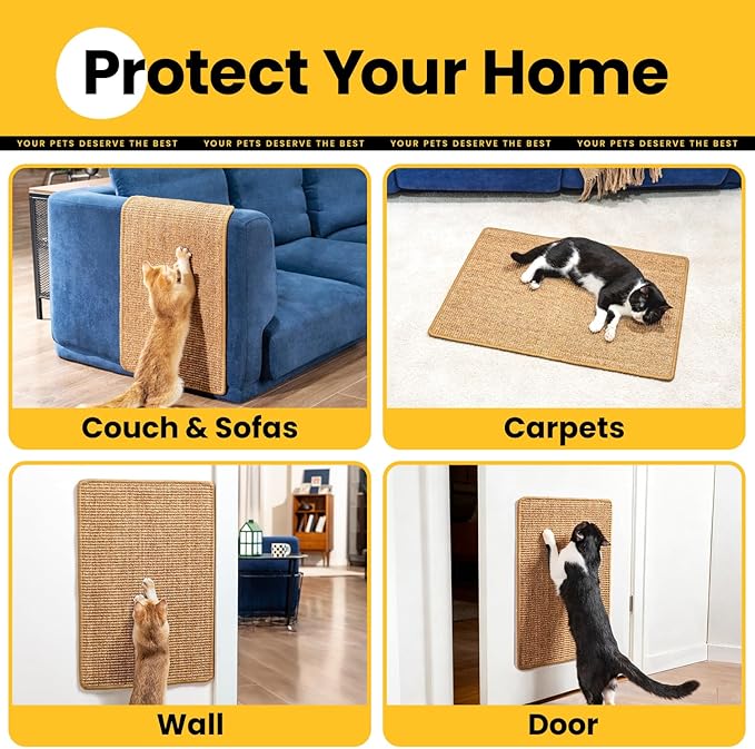 Cat Scratcher Mat,Sisal Cat Scratch Pad Rug,Wall Scratchers for Indoor Kitten Scratching&Stretching,Furniture Protector for Post&Sofas&Couch&Carpets&Floor,Kitty Bithday Gifts,Medium,Brown