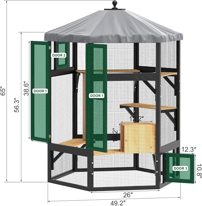 Catio Outdoor Cat Enclosure, Indoor Cat Enclosure with Window Access, Wooden Outdoor Cat Catio with Waterproof Cover, Cat House & Platform for Multiple Cats, Black