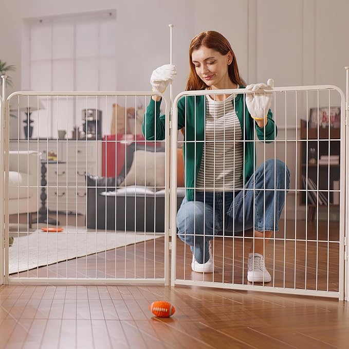 SunsGrove Indoor Dog Playpen, 45 Inch 2 Panels Play Pen for Large Dogs, Easy Setup Anti-Rust Pet Fence, White