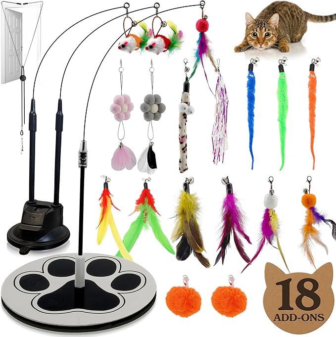 18pcs Interactive Cat Toys for Indoor Cats Suction Cup Cat Toys for Indoor Cats Bird Hunting Slefplay Simulation for Kitten Flying Bird Toy Feather Wand Kitten Toy Attachments Jueguetes Para Gatos