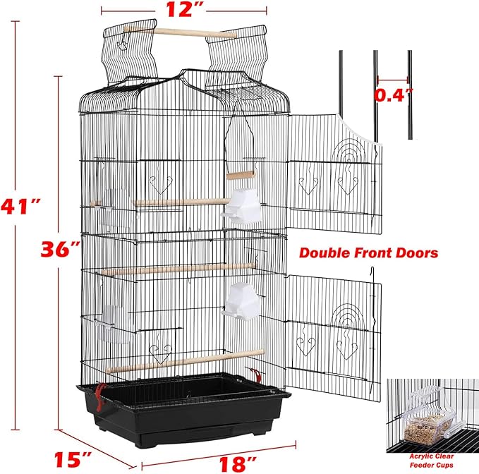 36" Portable Bird Cage for Quaker Indian Ring Neck Small Parrots Cockatiels Sun Parakeets Green Cheek Conures Finches Canary Budgies Lovebirds Parrotlets Medium Size Travel Bird Cage