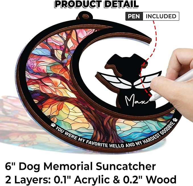 6" DIY Dog Memorial Suncatcher – 4-in-1 Pet Memorial Gifts for Dogs, Loss of Dogs Sympathy Gift | Rainbow Bridge Dog Remembrance Set with Ornament, Keychain & Sympathy Card PS190
