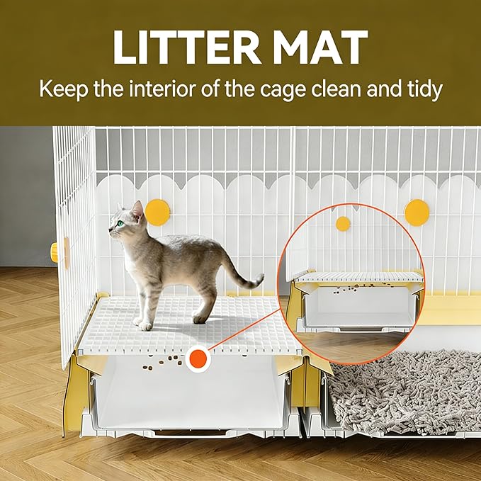 Oneluck Large Cat Cage Indoor On Wheels,Cat Enclosure with Litter Box Ideal for 1-3 Cats,Catio 35.5" L x 21.6" W x 44.4" H,Kennel for Cats