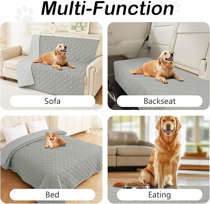 hyha Waterproof Dog Bed Blanket, Soft Pet Blankets, Waterproof Couch Cover for Dogs, Reversible Sofa Covers Washable for Furniture (30x53 Inch, Grey/Light Grey)