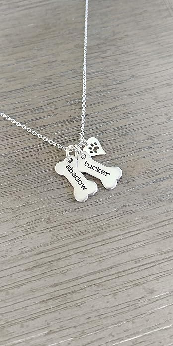 Custom Dog Bone Memorial Necklace With 925 Sterling Silver Paw Print Charm - Memorial Necklace With Personalized Names For Dog Lovers - Pet Jewelry Puppy Animal Pendant