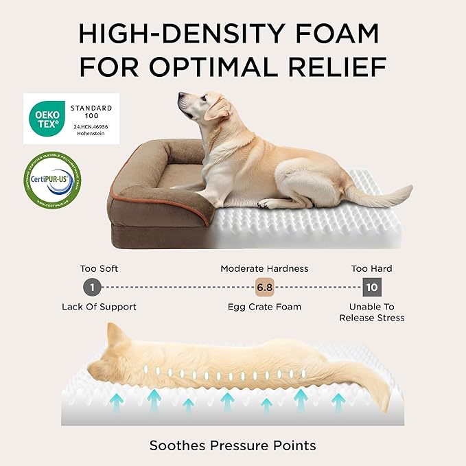 Bedsure Orthopedic Dog Beds for Small Dogs - Washable Small Dog Cat Bed Waterproof, Comfort Pet Couch Sofa with Washable Removable Cover, Pets Bed with Nonskid Bottom, Brown, 24"
