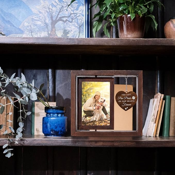 Jigfoxy Dog Memorial Picture Frame - Rotating Wooden Frame for 4x6 Photo - Pet Memorial Gifts for Dog Loss Sympathy Bereavement Remembrance Gift