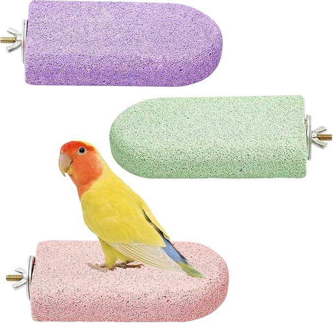 Bird Beak Grinding Stone, 3PCS Parrots Perch, Multiple Colors Platform, Nails Beak Trimmer for Bird Cage Accessories for Parrots Budgie Cockatiel Conure Lovebird Finch