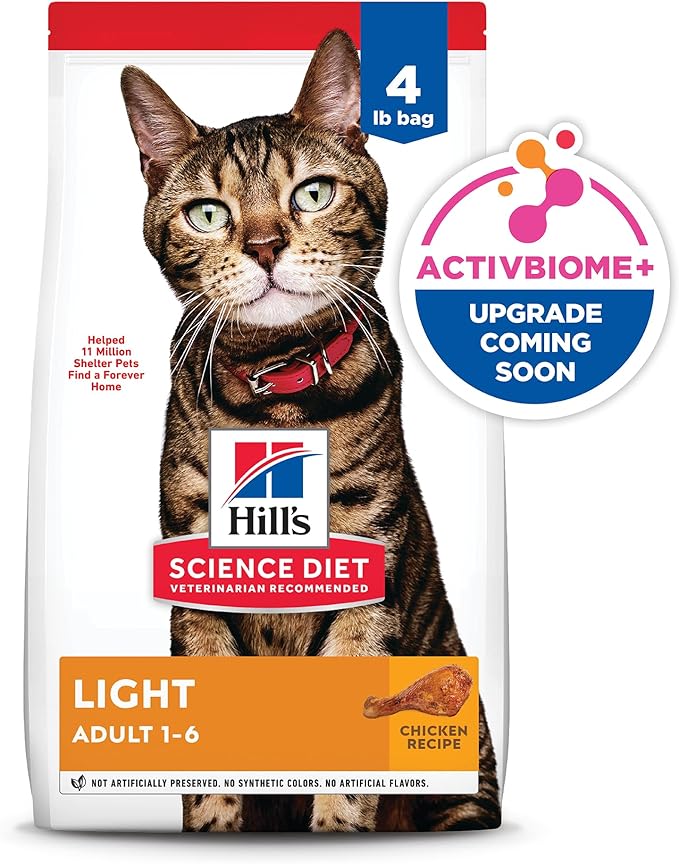 Hill's Science Diet Light Adult 1-6 Dry Cat Food for Weight Management Support, Chicken Recipe, 4 lb. Bag