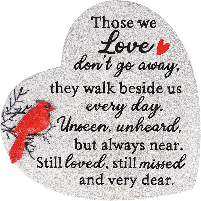 Heart Shaped Memorial Garden Stones, 10 inches Sympathy Garden Stone for Loved One, in Memory of Loved one Gifts, Resin Garden Stepping Stones Outdoor, Memorial Gifts (Grey Heart)