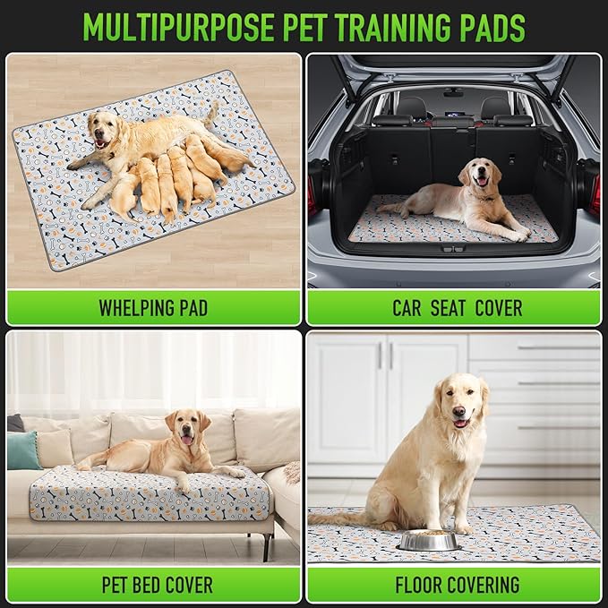 Hompet Washable Pee Pads for Dogs, 22"x14.5", 2-Pack Thick Heavy Absorbency Reusable Pee Pads Prevent Leakage Non-Slip, Pet Training Pads for Puppy Playpen, Crate, Potty, Floor, Bed, Sofa