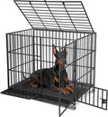 54 Inch Heavy Duty Dog Crate with Wheels, Escape Proof Metal Kennel with 3 Doors & Removable Tray for Large Medium Dogs, Black
