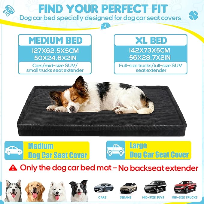 Dog Car Bed, Non-Slip Backseat Extender Pet Mat, Removable Washable Dog Bed for SUVs, Sedans & Trucks, Anti-Slip Travel Bed for Dogs, Easy Clean & Scratch-Proof & Comfort (Medium (50"L×24.6"W×2"H))