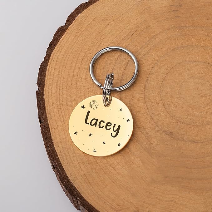 Anavia Small Size Dog Cat ID Tags, Small/XS Personalized Color Plated Stainless Steel Puppy Kitten Name Tags, Customized Engraved Nameplate Pet Collar Tag (Black, Round)