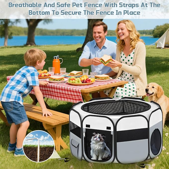 Vikua Portable Pet Cat Playpen, Foldable Dog Playpen for Indoor and Outdoor Use, Two in One Pet Playpen for Puppies Medium-Sized Dogs Kittens Travel Camping Use, Cat Tent & Houses