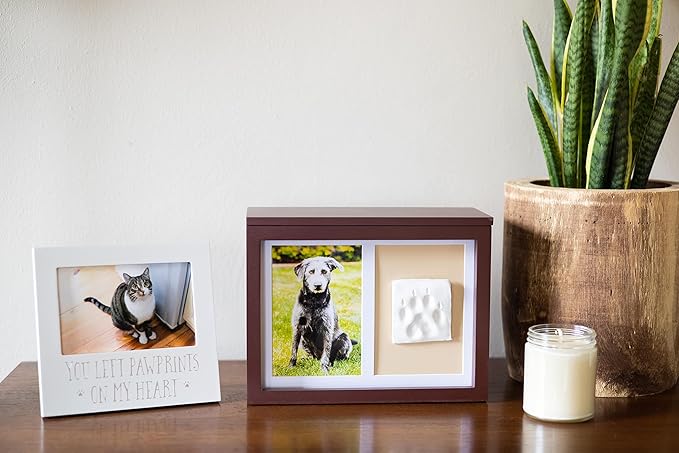 Pearhead “You Left Pawprints on My Heart” Pet Memorial Picture Frame, Dog or Cat Sympathy Gift, Pet Loss Keepsake, 4x6 Photo Frame, White