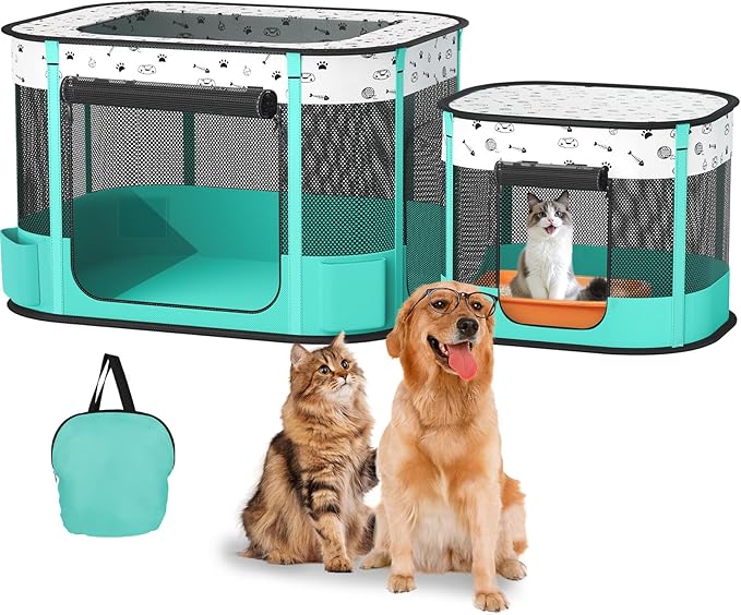 Portable Cat Playpen, Foldable Pet Dog Playpen, for Kitten Puppy Play Pen Indoor/Outdoor, Cats Enclosure Cages Tent with Carrying Case, 600D Oxford 8-Rods, 32"x24"x22"