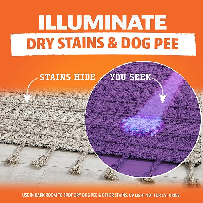 Angry Orange UV Flashlight - Portable LED Black Light for Pet Urine Detection, Dog/Cat Urine Detector for Dry Stains and Bed Bug, Matching with Pet Odor Eliminator