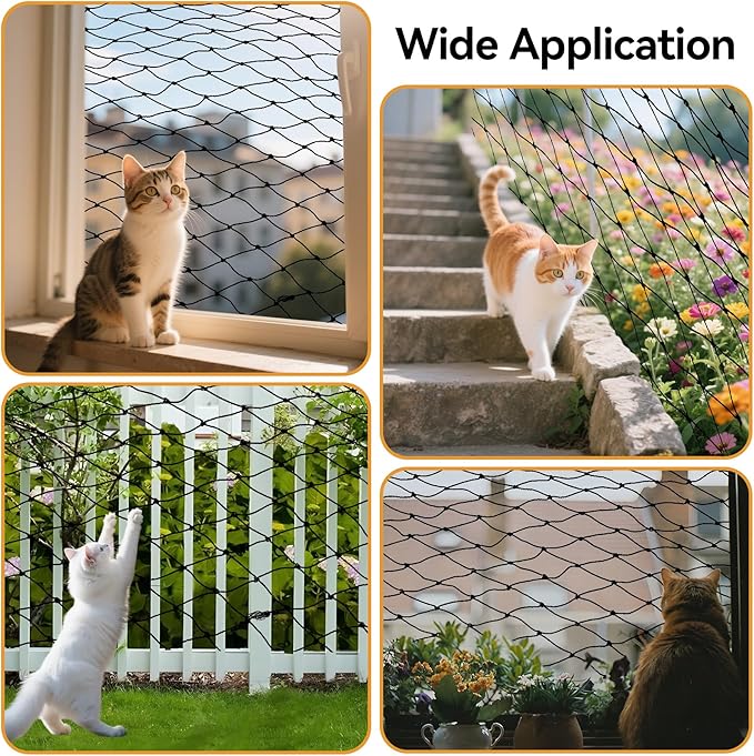 Klmnop Cat Netting Balcony, 10 x 13 ft Steel Reinforced Safety Screen for Pets Anti-Fall, Cat Mesh Fence for Balcony, Window, Stair(Black)