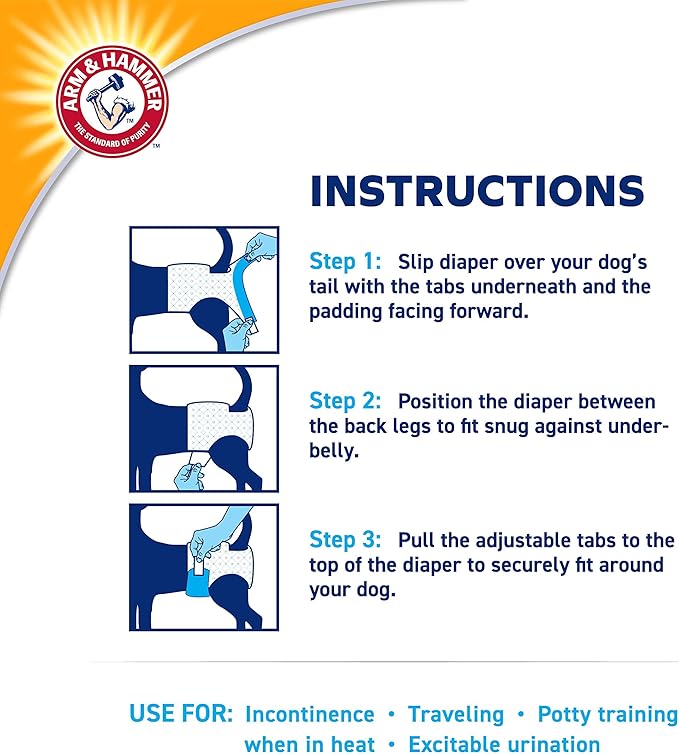 Arm & Hammer for Pets Disposable Female Dog Diapers with Odor Control and Wetness Indicator, Leak Resistant Dog Diapers for Incontinence and Heat Cycles, Size Large 18–23 in Waist, 12 Count