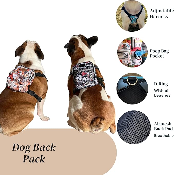 Pawlook Dog Backpack Harness – Street Smart | Waterproof, Adjustable, Breathable – Leash Attachment D-Rings, Poop Bag Pocket – Small & Medium Dogs – 8 Styles Woof S