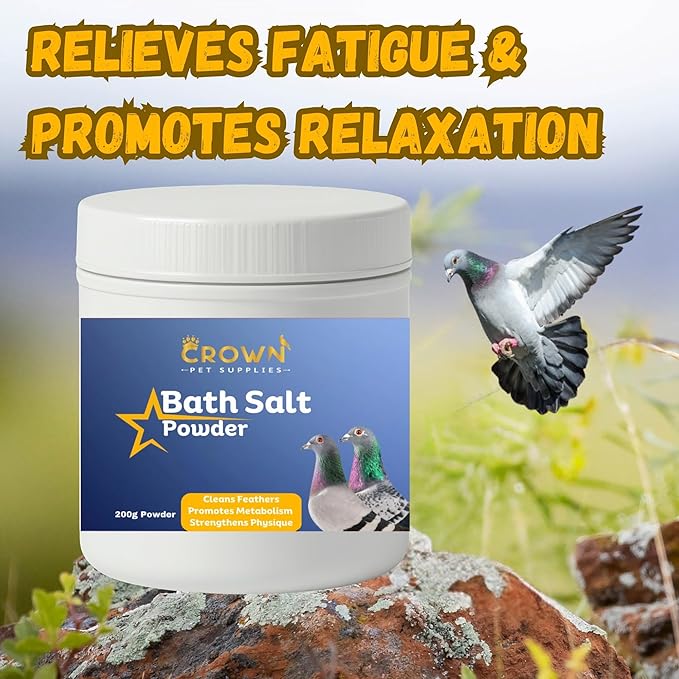 Pigeon Bath Salt – Natural Sea Salt with Vitamin B & Herbal Extracts – Cleans Feathers, Enhances Shine & Promotes Relaxation for All Breeds of Pigeons 200 Grams