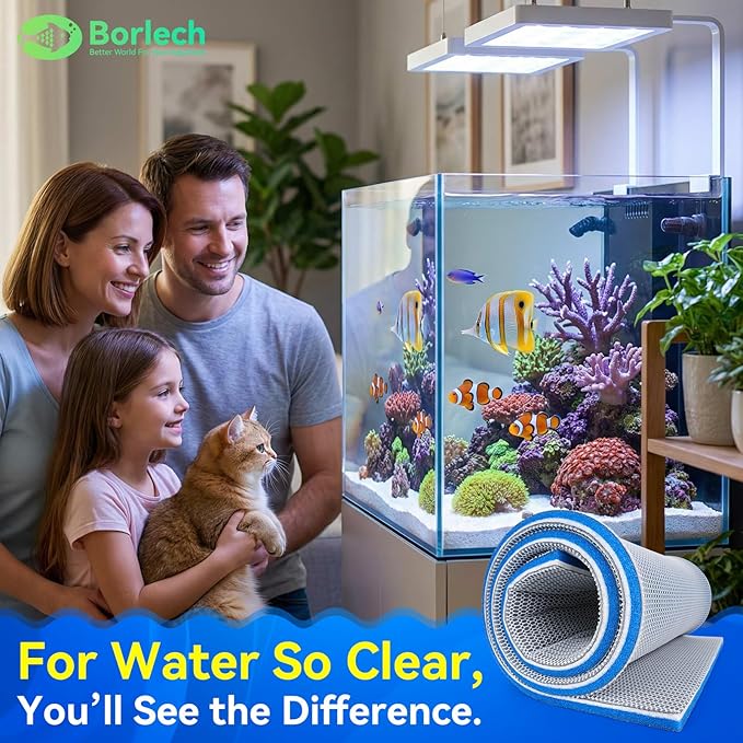 Borlech 8-Layer Fast-Acting Aquarium Filter Pad - Cut-to-Size Aquarium Floss Media for Fish Tank, Pond, Sump - Fast Water Polishing in Hours (15.75"x11.81"x0.6", 2 Pack)
