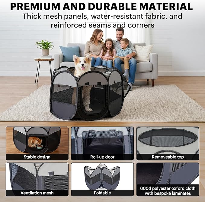 LAFYETTE - USA Based, Dog Cat Playpen, Puppy Kitten Pet Playpen Indoor Outdoor, Portable Pop Up Dog Kennel Tent Crate Cage for Dog Cat Rabbits, Foldable Pet Enclosure, Removable Top Cover, 36" x 16"