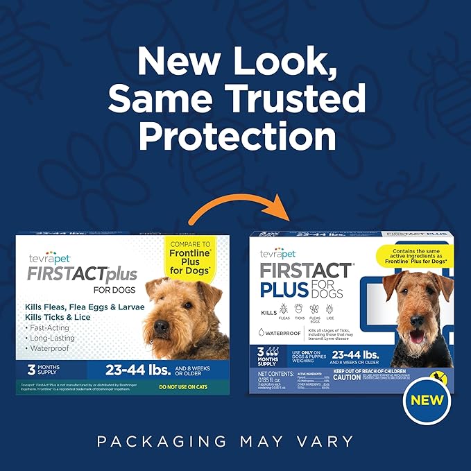 FirstAct Plus Flea Treatment for Dogs, Medium Dogs 23-44 lbs, 3 Doses, Same Active Ingredients as Frontline Plus Flea and Tick Prevention for Dogs
