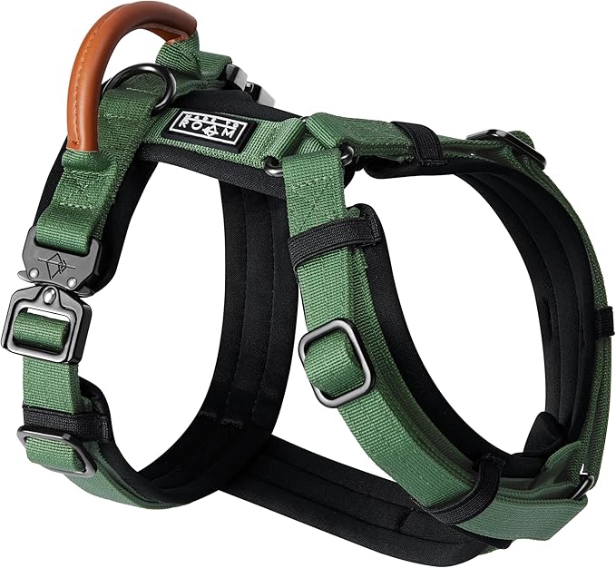 MADE TO ROAM Premium Explorer Harness - Y-Shaped Dog Harness with Adjustable Durable Nylon, Soft Padding, Metal Buckles and Leather Handle for Small, Medium, Large Dogs (Oregon Haze, Size 3)