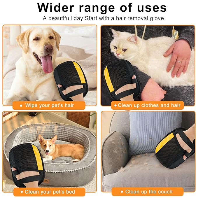 2 Pack Electrostatic Pet Hair Removal Gloves, Upgrade Magic Brush Pet Hair Remover Tool, Washable Reusable Cats and Dogs Grooming Gloves for Laundry, Couch, Car Seat, Furniture