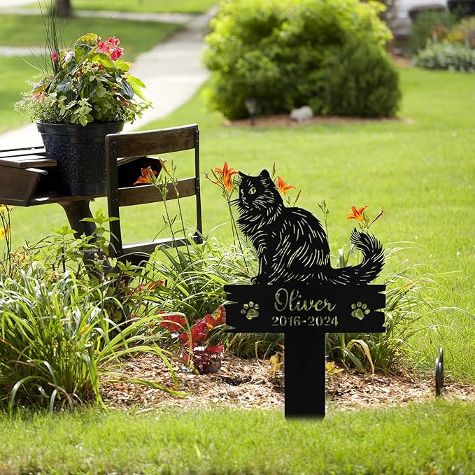 Custom Cat Grave Marker Outdoor, Personalized Metal Cat Memorial Grave Stake with Name and Date, Outdoor Waterrproof Cats Memorial Plaque
