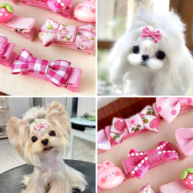 10pcs Blush Pink Dog Hair Clips 10pcs Colorful Rubber Bands Small Dog Bows Cute Pet Grooming Accessories Alligator Clips Stay In Hair Barrettes Hairpin Pet Headdress Yorkie Puppy Maltese Girls Dogs