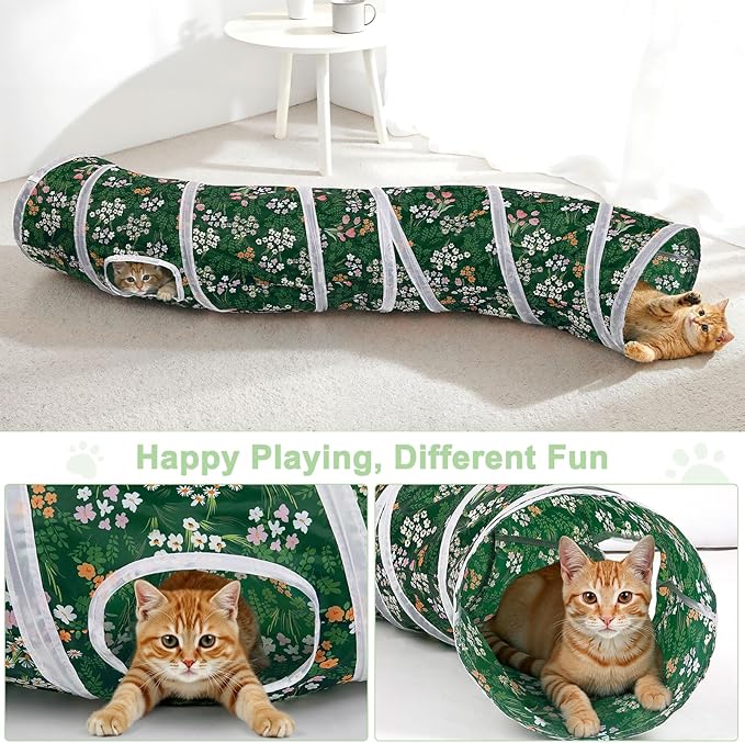 Glittme Cat Tunnel, Cat Tunnels for Indoor Cats, S-Shape Peekaboo Cat Cave with Cat Toys, Foldable Cat Tubes and Tunnels for Cats, Rabbit, Puppy, Guinea Pig