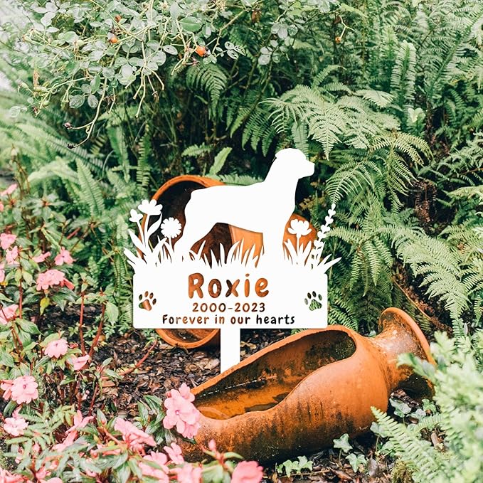 Personalized Dog Rottweiler Memorial Grave Marker Metal Garden Stake, Custom Flowers Rottweiler Memorial Stake Grave Marker Plaque Tombstone for Cemetery Outdoors Dog Memorial Gifts