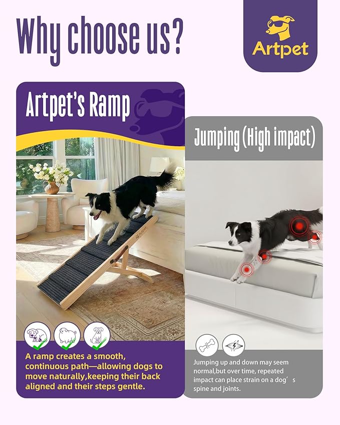 Dog Ramp for Small & Medium Dogs, Joint-Friendly Pet Ramp for Bed & Couch, Foldable, Anti-Slip, Portable, Height-Adjustable, Supports Up to 70 lbs