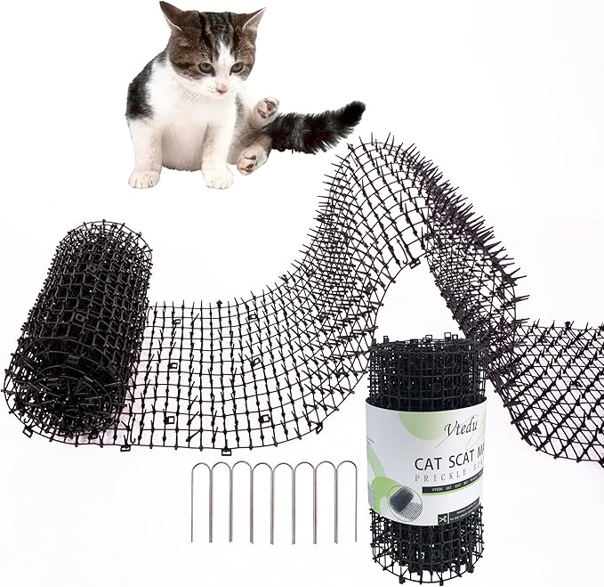 Cat Deterrent Mat(6.5ft), Cat Repellent Mat, Cat Scat Mat,Cat Spikes with 8 Staples, Scat Mats for Pets(Cats, Dogs...) for Garden